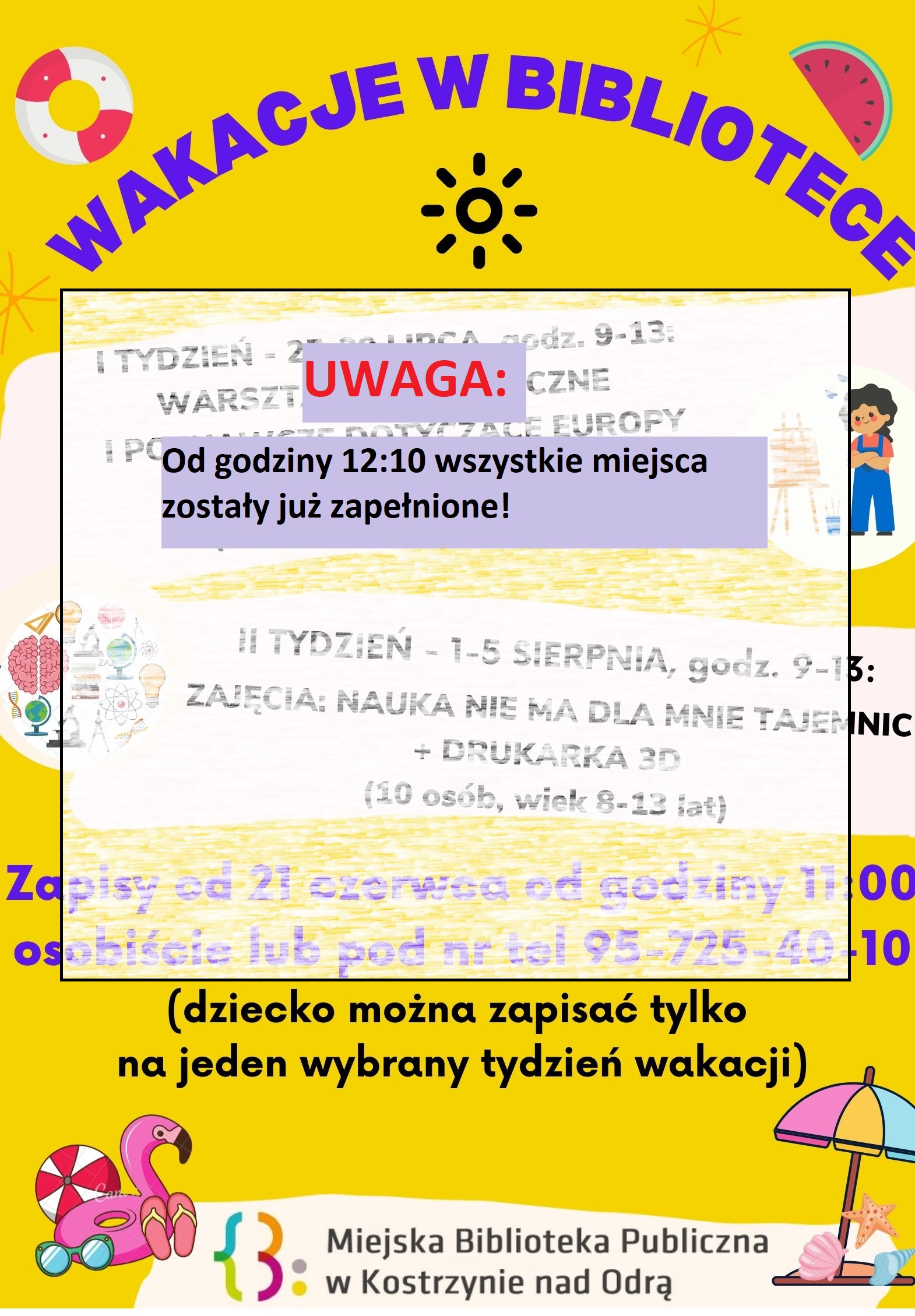 Plakat informacyjny Wakacje w bibliotece Plakat informacyjny Wakacje w bibliotece