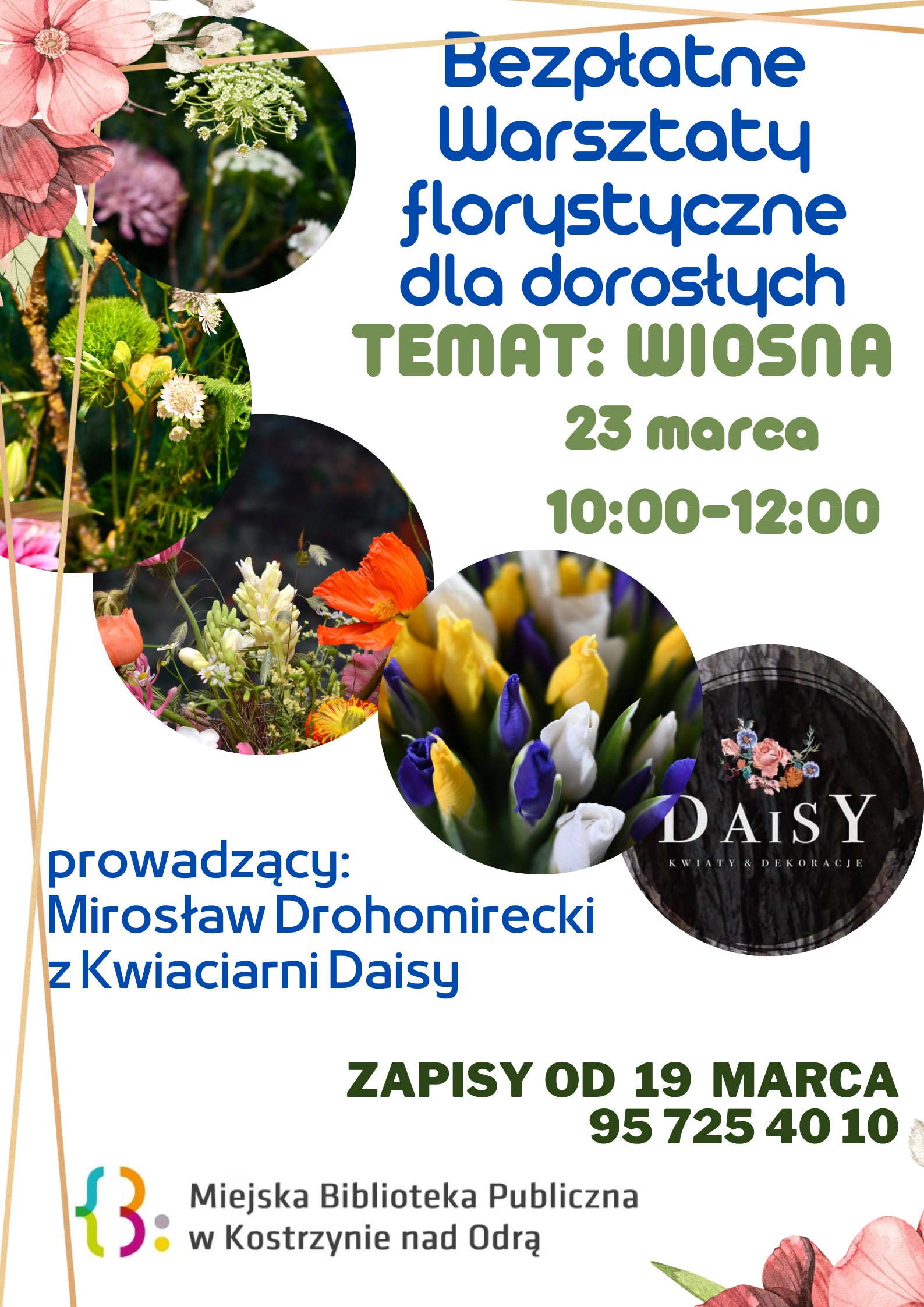 plakat informacyjny dot. zapisów na warsztaty florystyczne