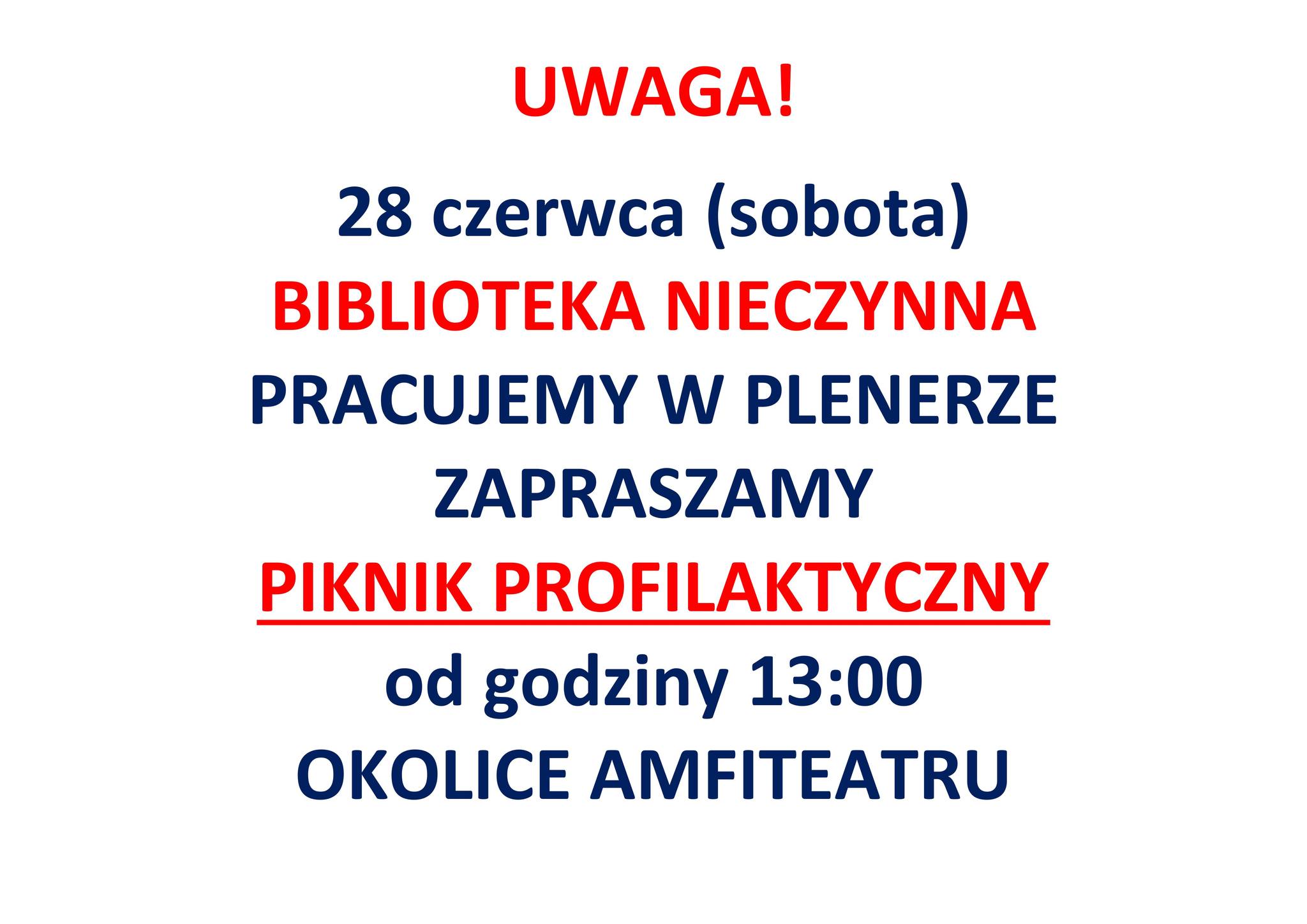 Informacja dot. pracy biblioteki w plenerze