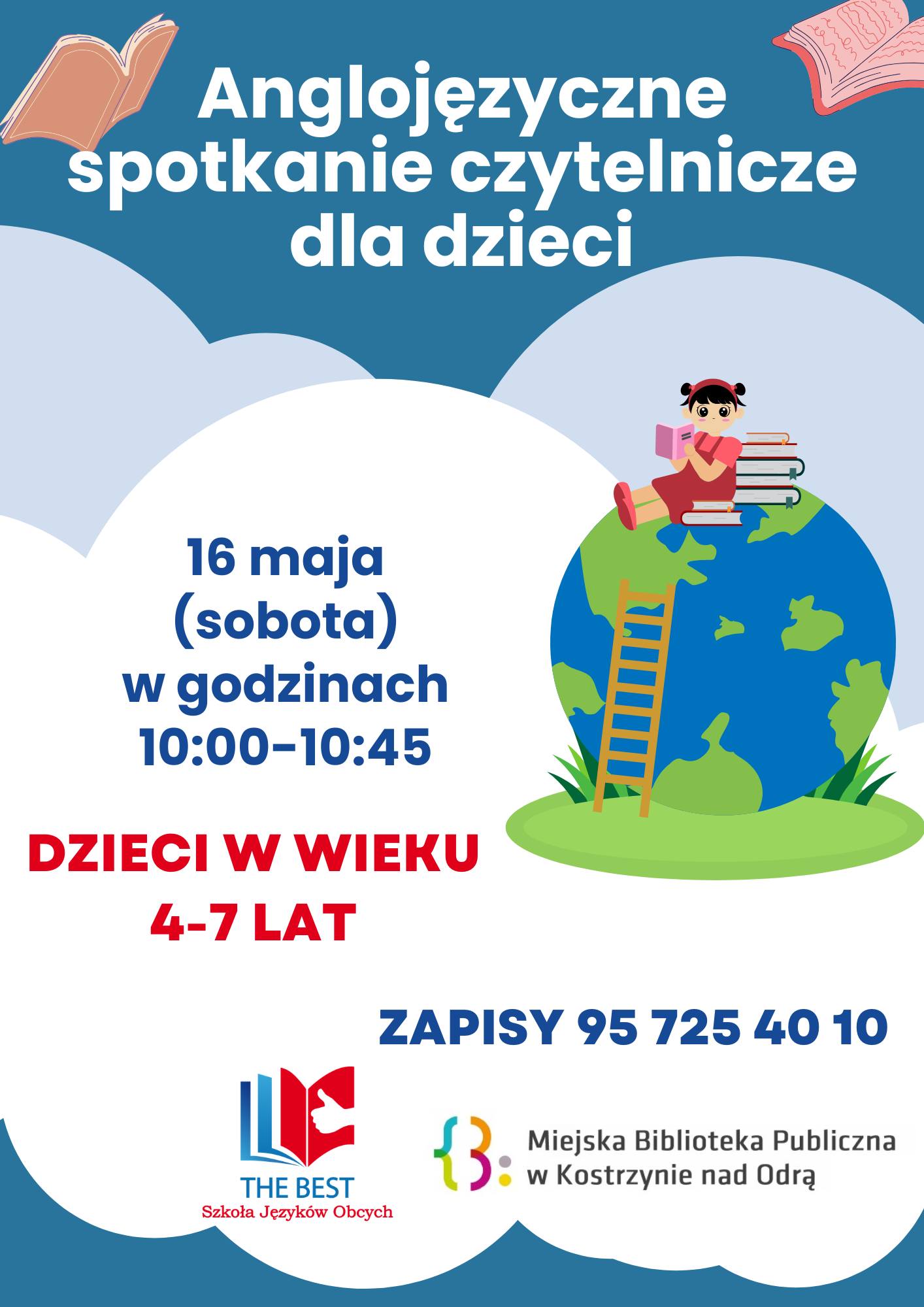 Angielskojęzyczne spotkanie w bibliotece Plakat informacyjny - ogólny